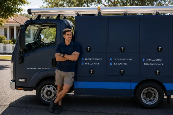 Our plumber with the service van on a Bringelly job