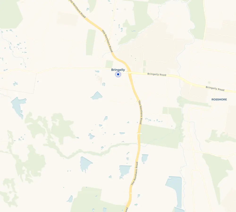 Map of the Bringelly service area and the surrounding South-West, showing Bringelly and the nearby streets we cover.